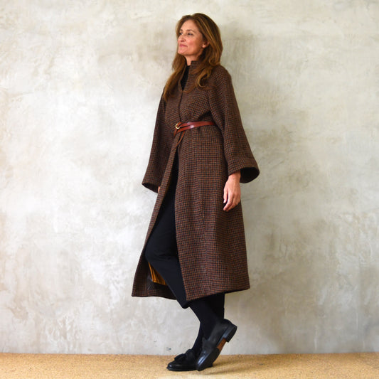 the long frink in dark check lovat tweed image 1