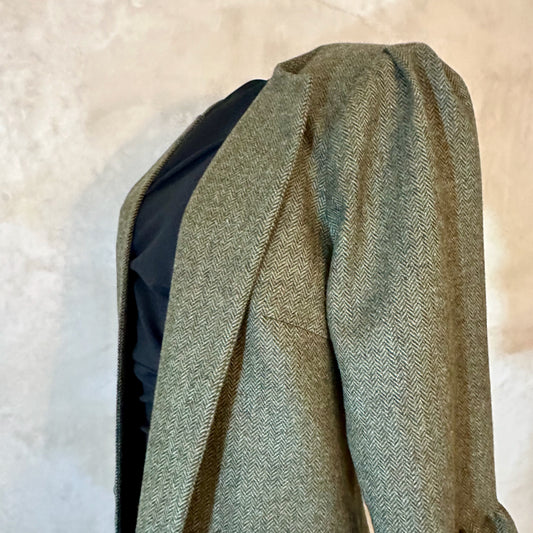the brett coat in deep sage green lambswool herringbone tweed image 1
