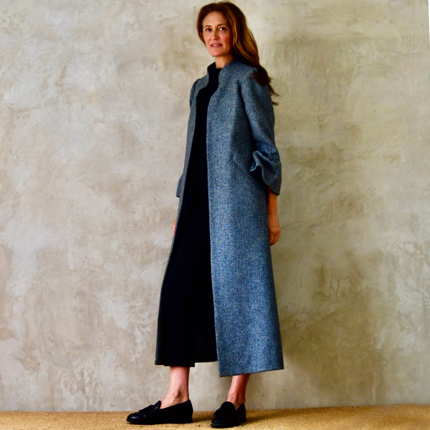 the brett coat in blue tiger eye tweed image 2