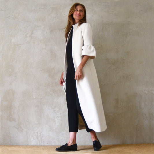 the delany coat in white silk boucle image 1