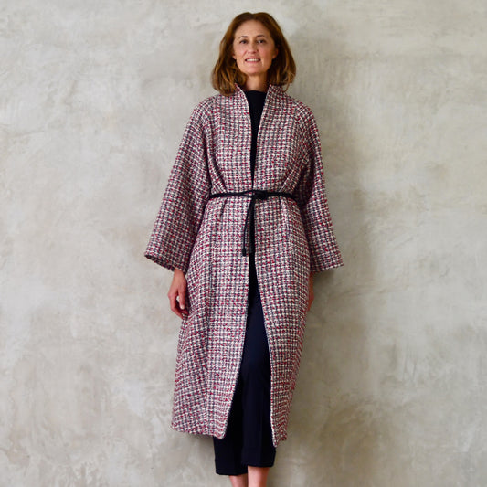 the long frink in red, ecru and navy wool boucle image 1