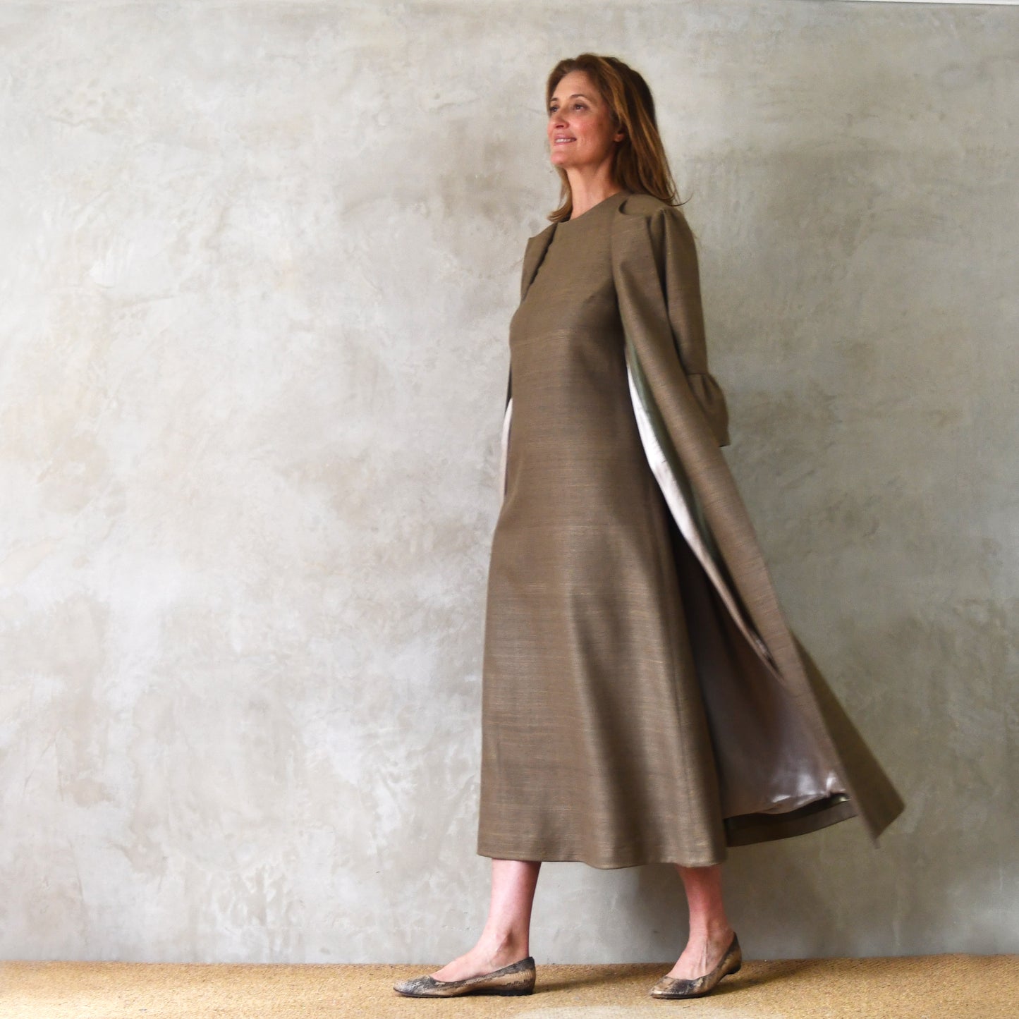 khaki silk matka brett coat image 2
