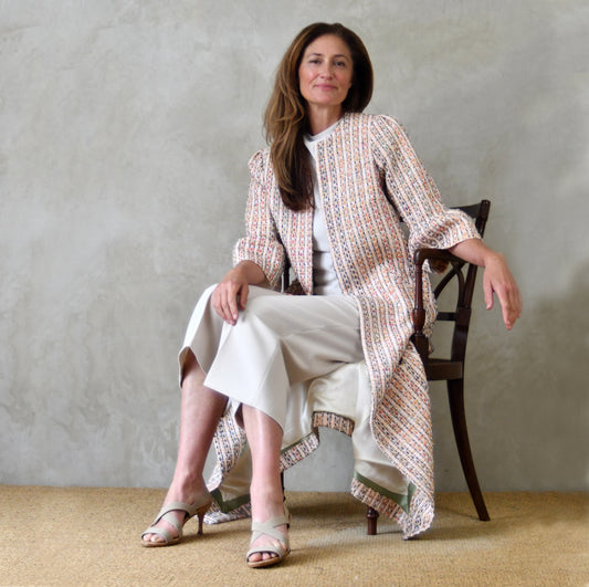 the brett coat in pale multicoloured boucle image 0