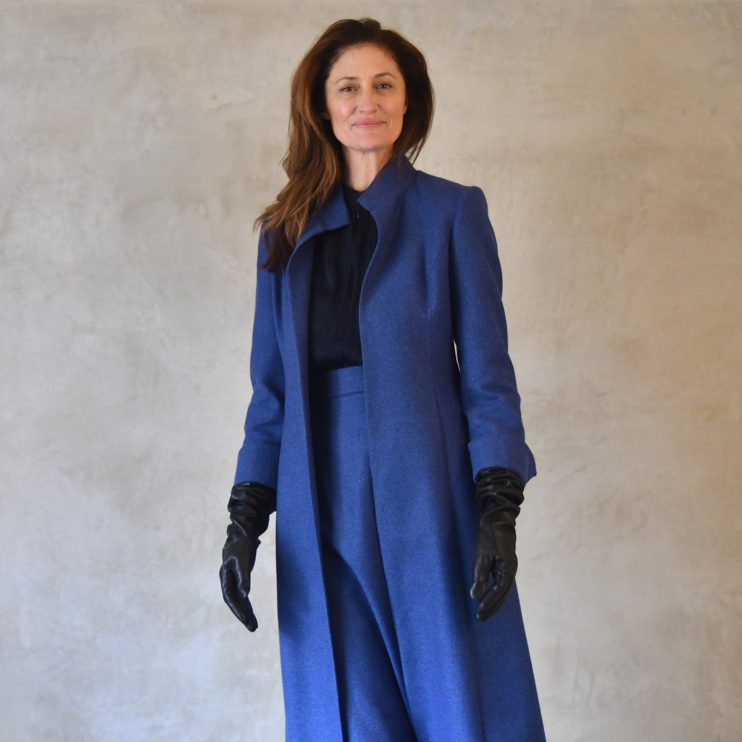 Blue Merino Wool Hourglass Coat – Modelled