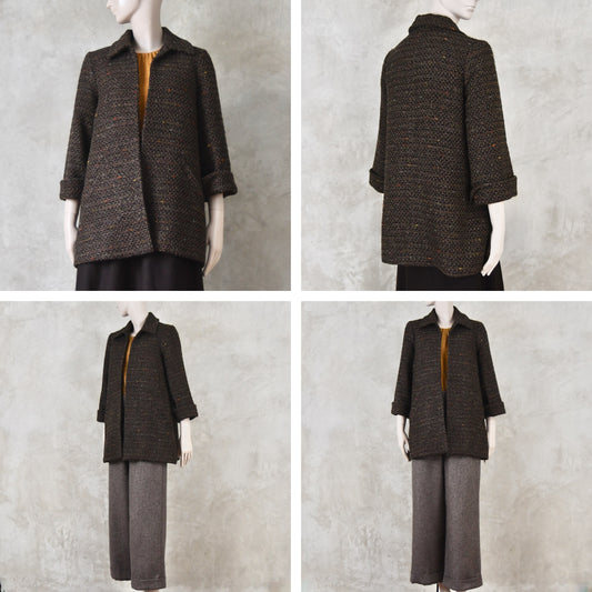 Swing Jacket in Brown Patterned Linton Tweeds Boucle