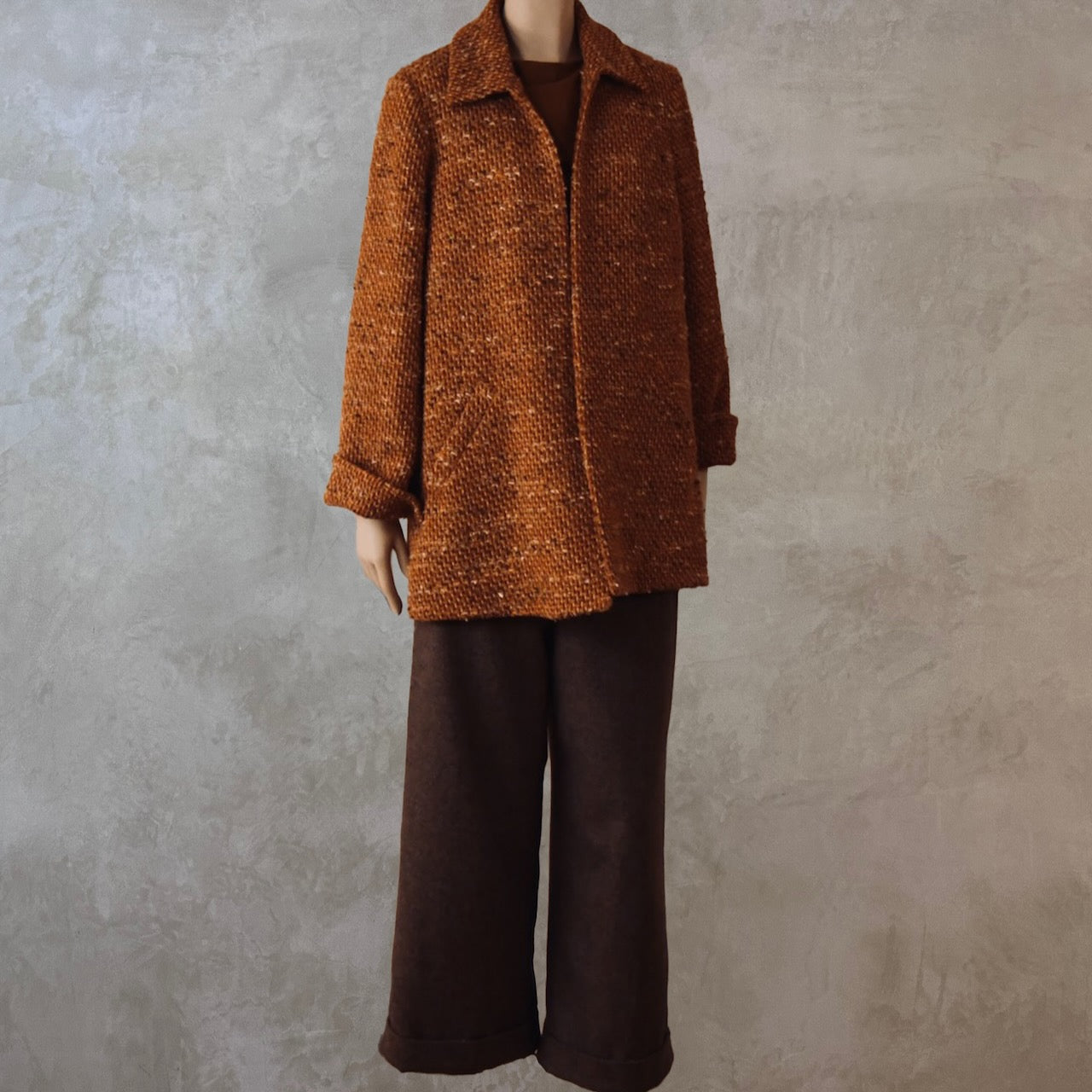 Swing Jacket in Burnt Orange Wool Mix Bouclé