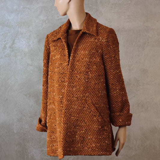 Swing Jacket in Burnt Orange Wool Mix Bouclé - Front View