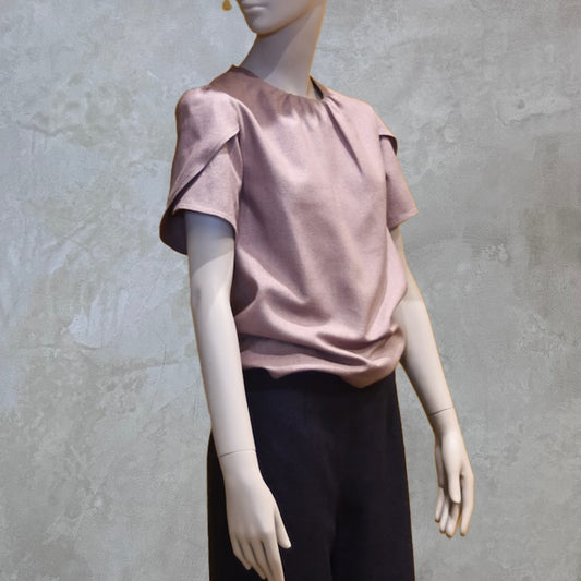 Pale Pink Pale Blue Tulip Sleeve Silk Summer Top - Long View