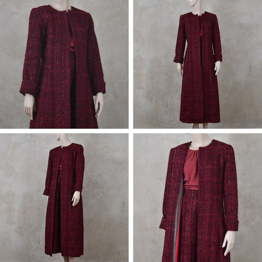 The Hourglass Coat in Wine Metallic Linton Tweeds Boucle