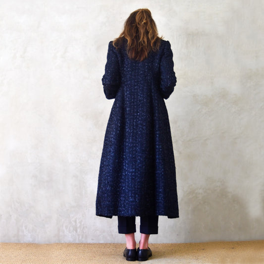 Dark Navy Boucle Hourglass Coat - Back Straight On View