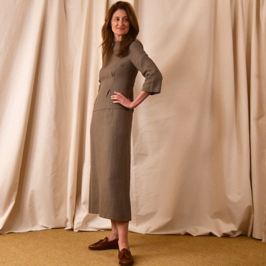 Linen Tailored Skirt Suit