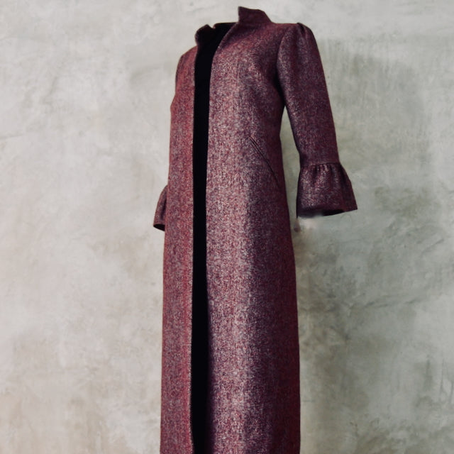 The Brett Coat in Wine Hopsack Tweed