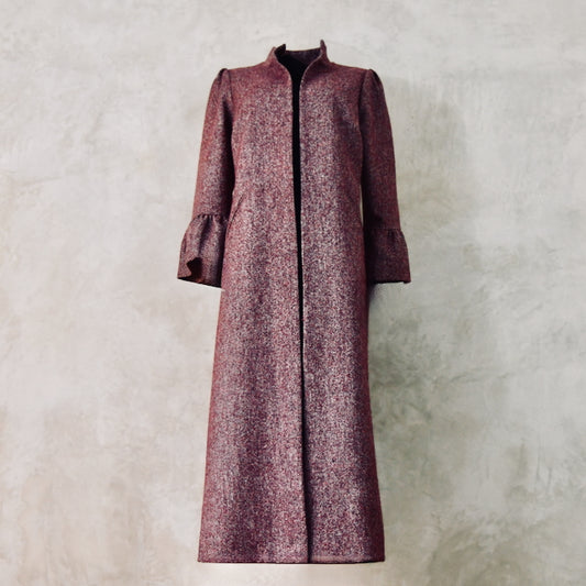 The Brett Coat in Wine Hopsack Tweed