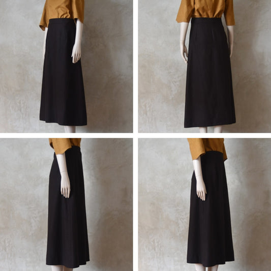 Multiple angle view of Brown Merino A Line Skirt. Lined in Silk and Handmade in London.