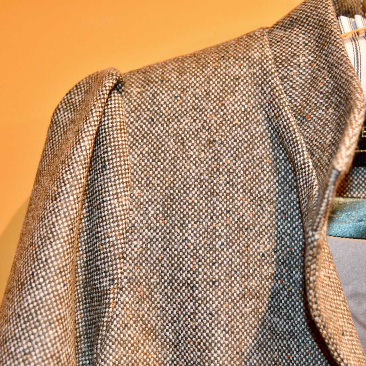 Bespoke Green Tweed Coat with Bell Sleeves. An elegant A-Line Coat in a Moss Green Hopsack Tweed. Handmade in Britain.