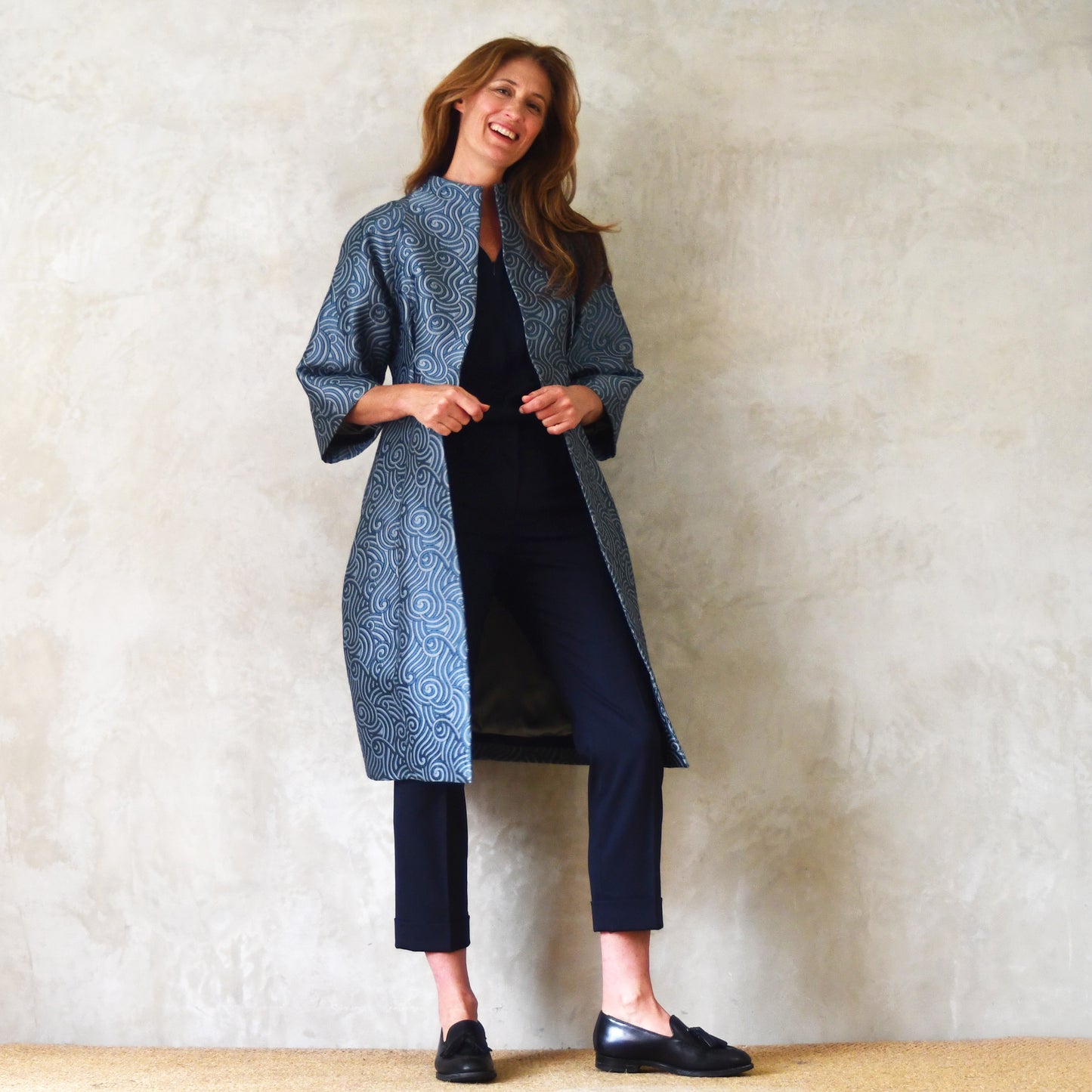 8 – The Frink Coat in a Teal Swirl Silk Mix Brocade