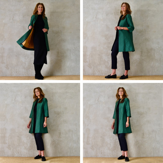 Trapeze Swing Coat in Emerald Flower Brocade