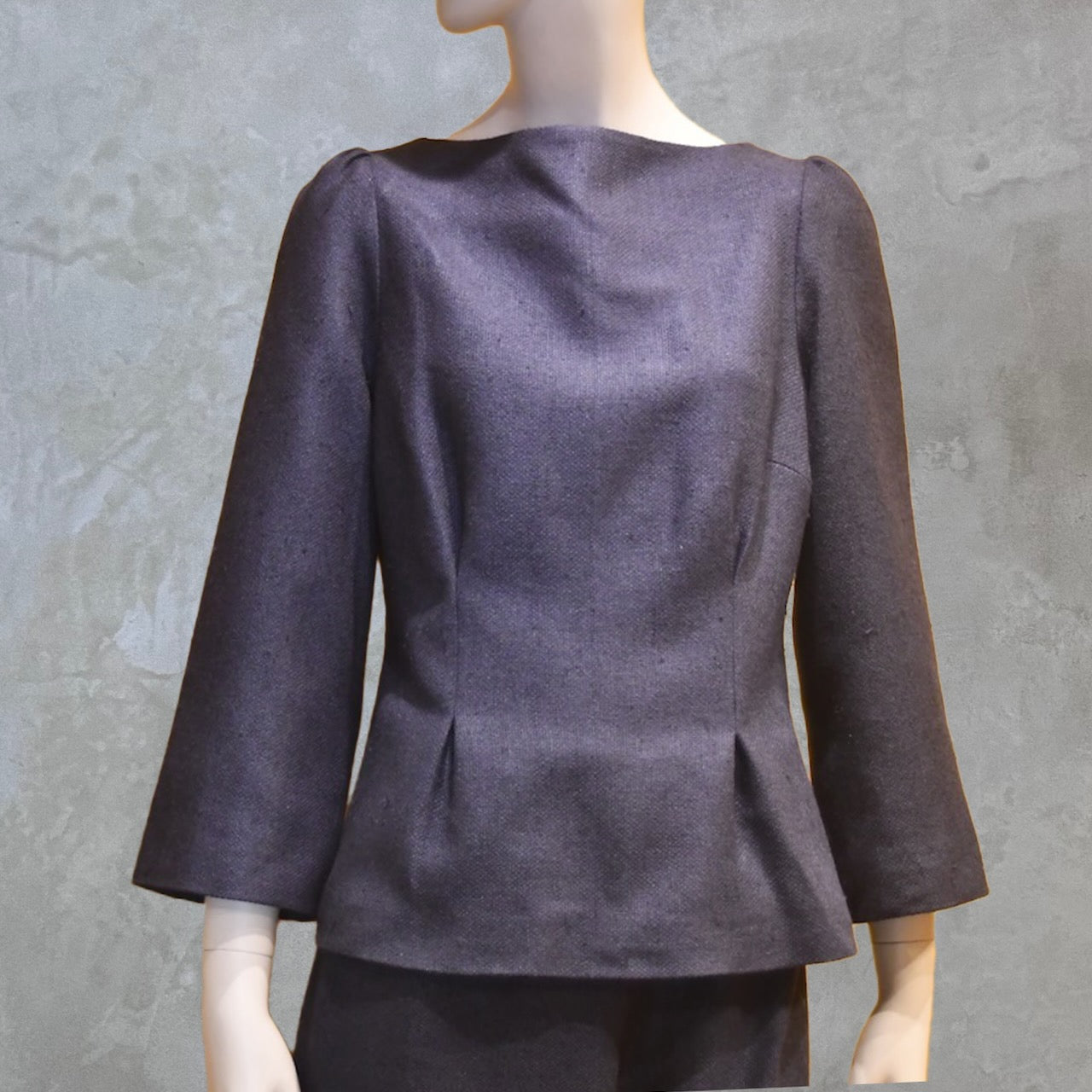 Inky Blue Tailored Boat Neck Blouse in Silk Matka