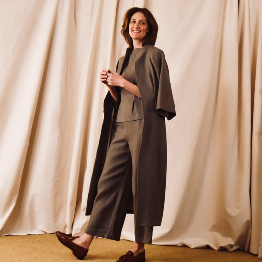 Long Linen Cocoon Coat – Shrug View