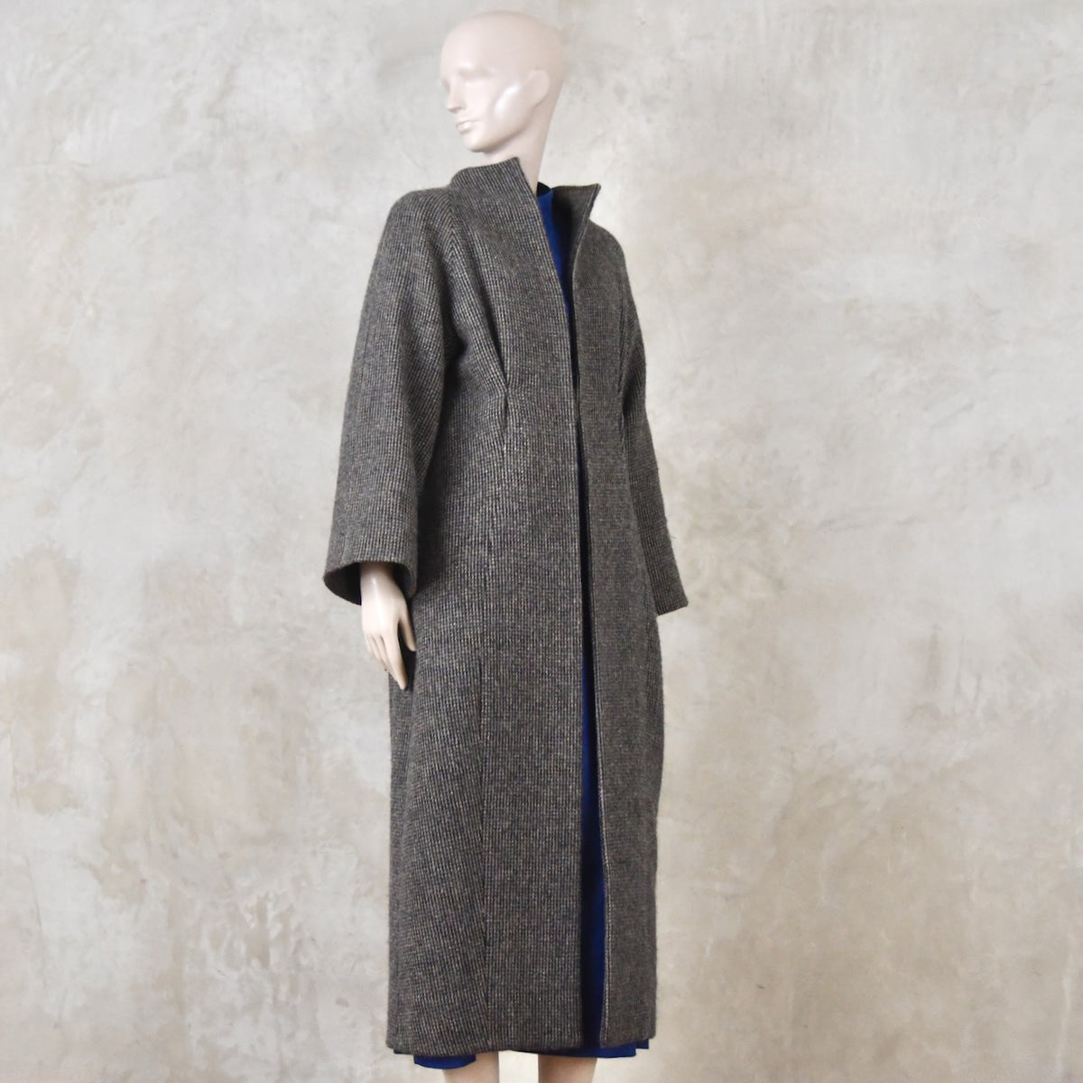 14 – Longer Length Cocoon Coat in Blue Check Lovat Tweed