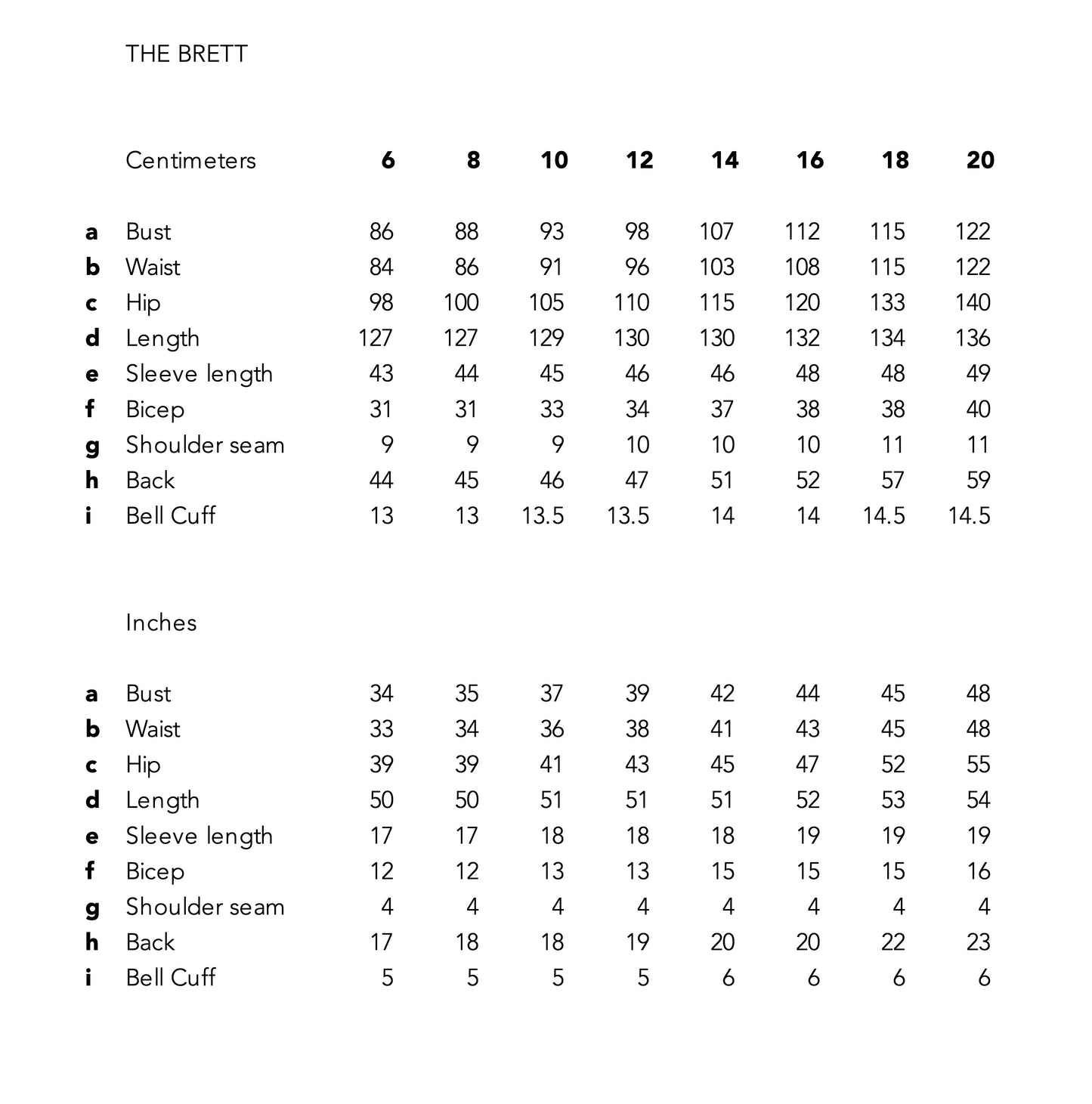 A size chart for a bespoke A Line Shaped Bespoke Coat displaying waist, bust, hip, sleeve length, bicep, shoulder seam, and back measurements in cm and inches for sizes 6–21. Handmade in Britain.