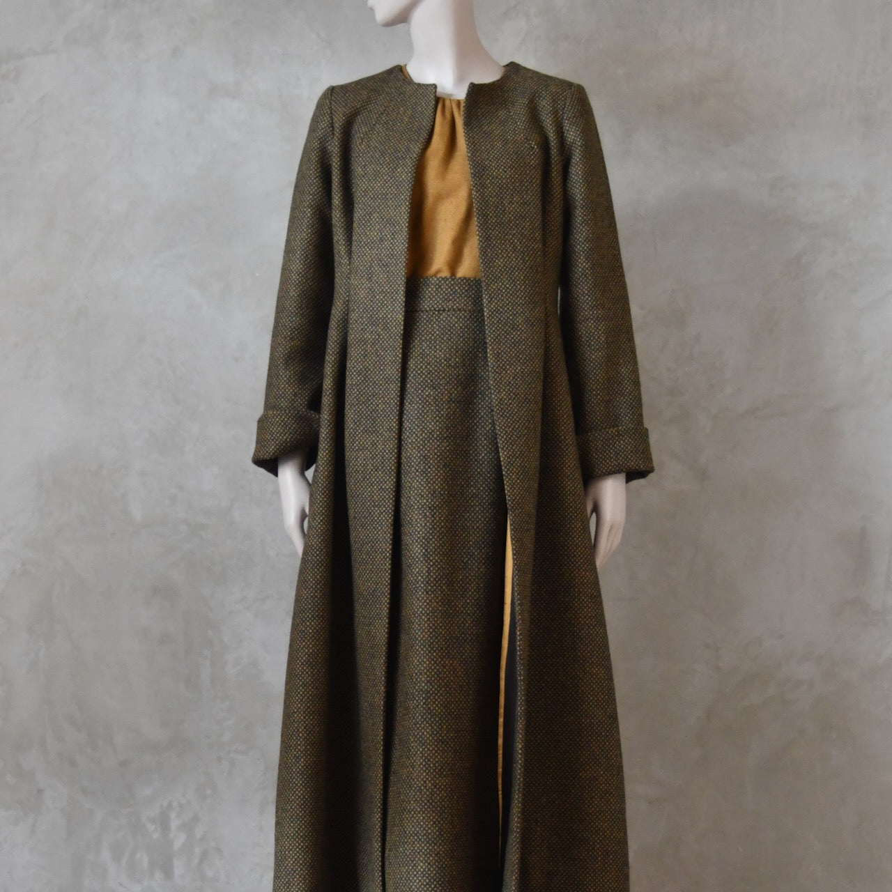 The Skirted Hourglass Coat in Orange-Green Tweed