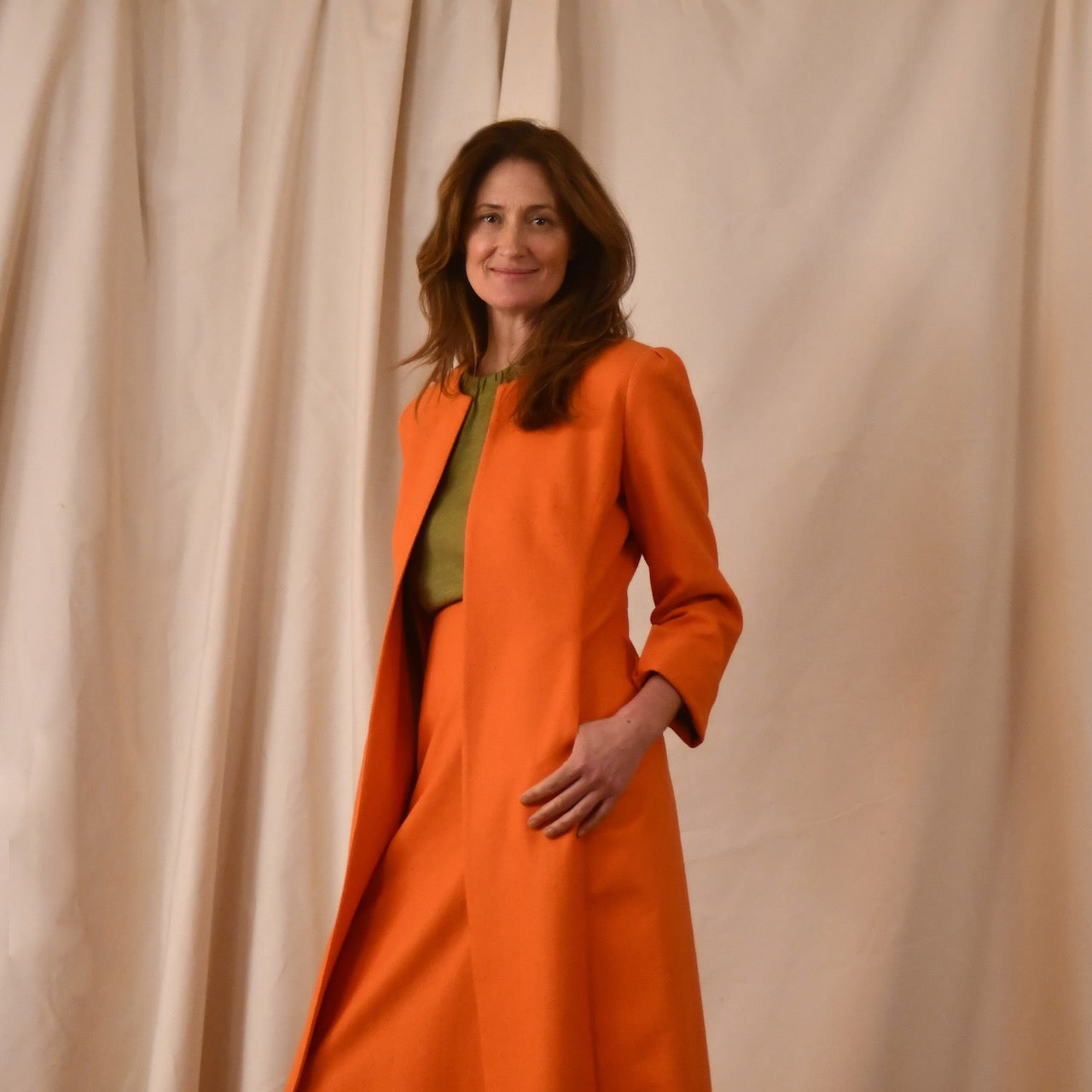 Orange Summer Silk Hourglass Coat – Relaxed View
