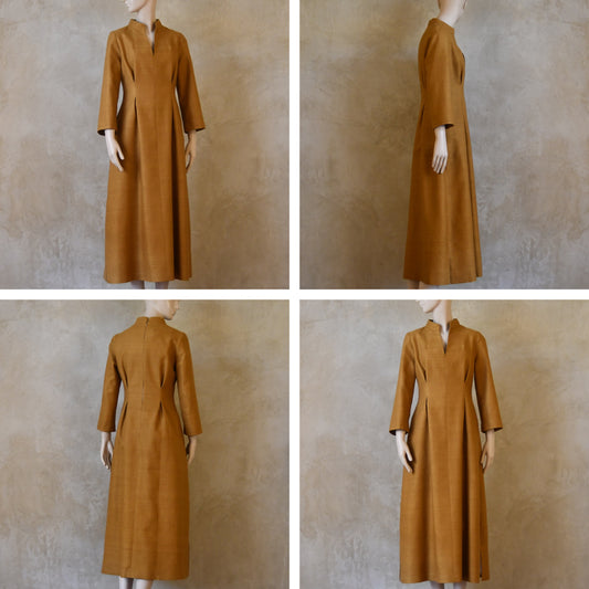 The Waisted Dress in Darker Straw Silk Matka