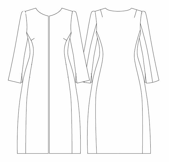 Pattern Sketch of waisted Hourglass Coat. Handmade in Britain.