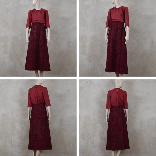 The Waisted A-Line Skirt in Wine Linton Tweeds Boucle