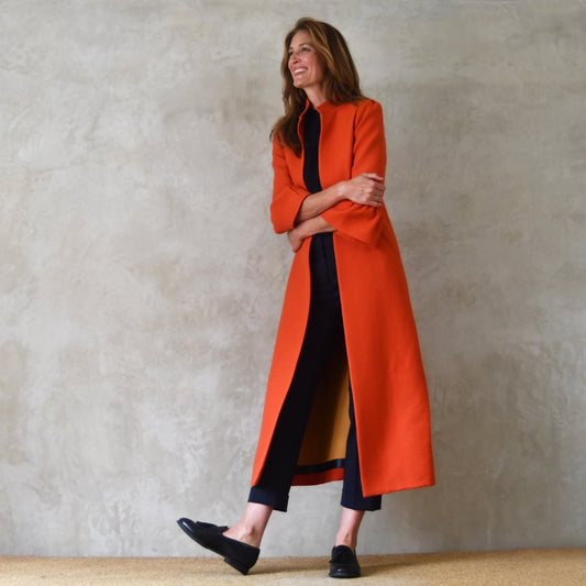 the delany coat in burnt orange wool crepe image 1