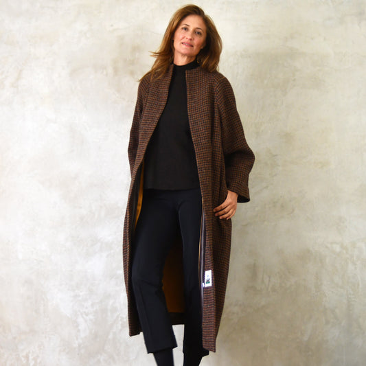 the long frink in dark check lovat tweed image 1