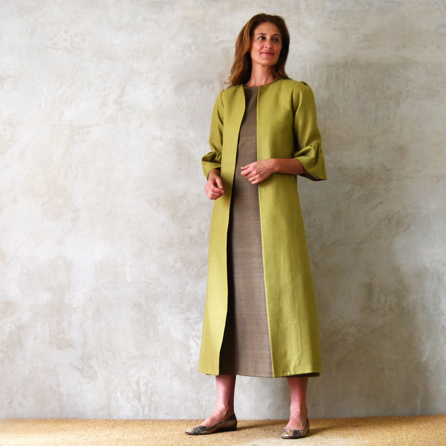 lime green silk matka delany coat image 11