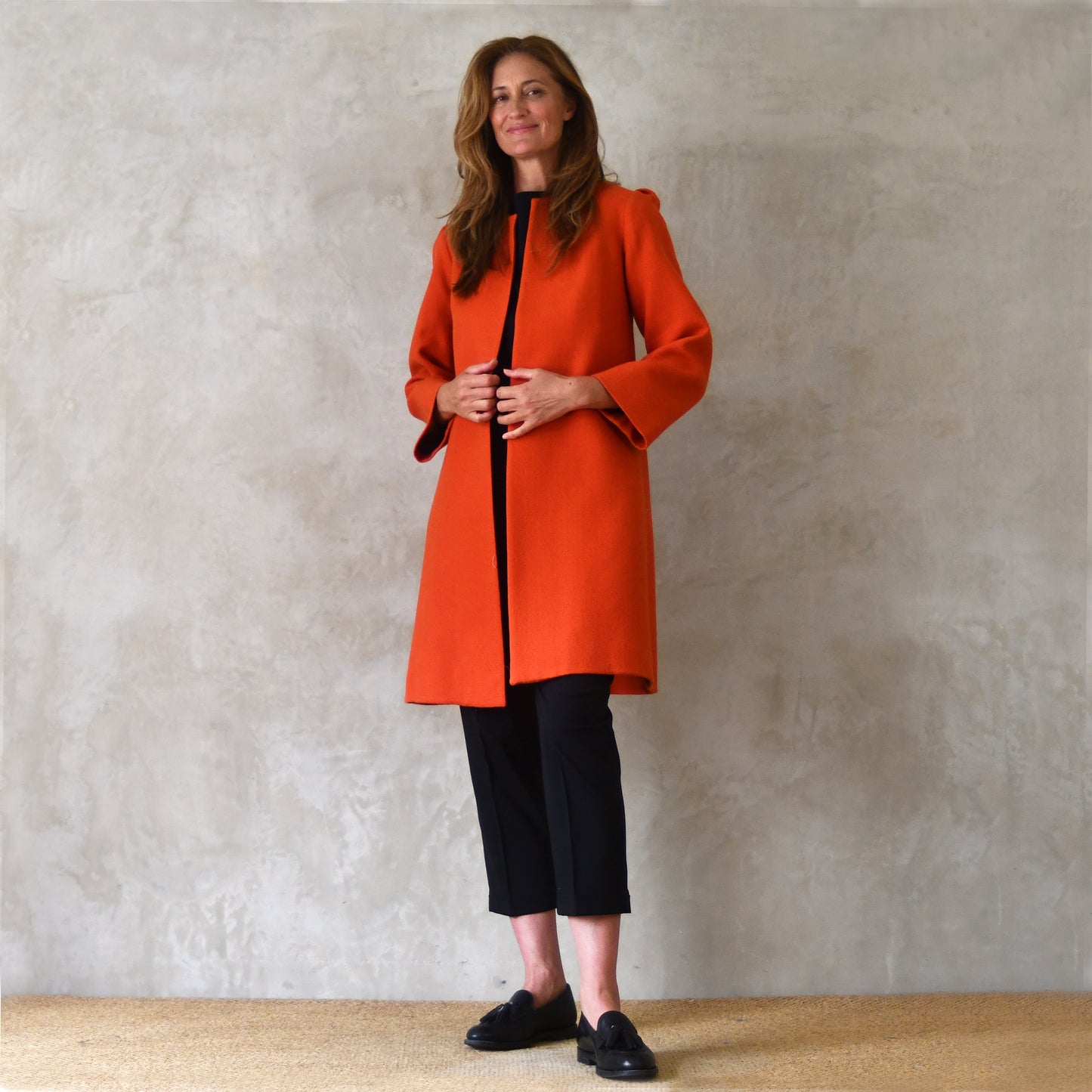 the john coat in burnt orange wool crepe image 5