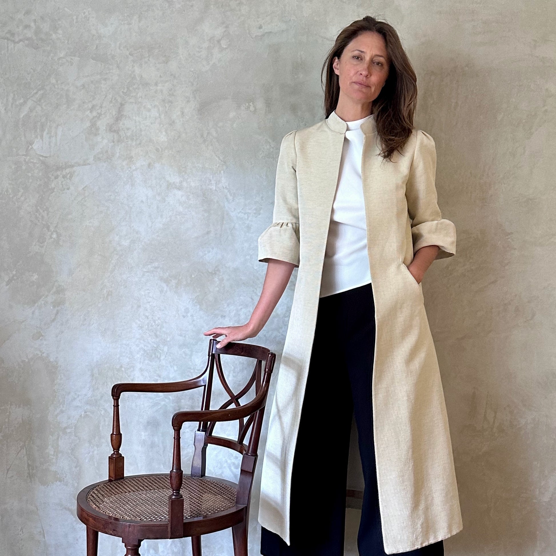 delany coat in cream ottoman stripe image 10