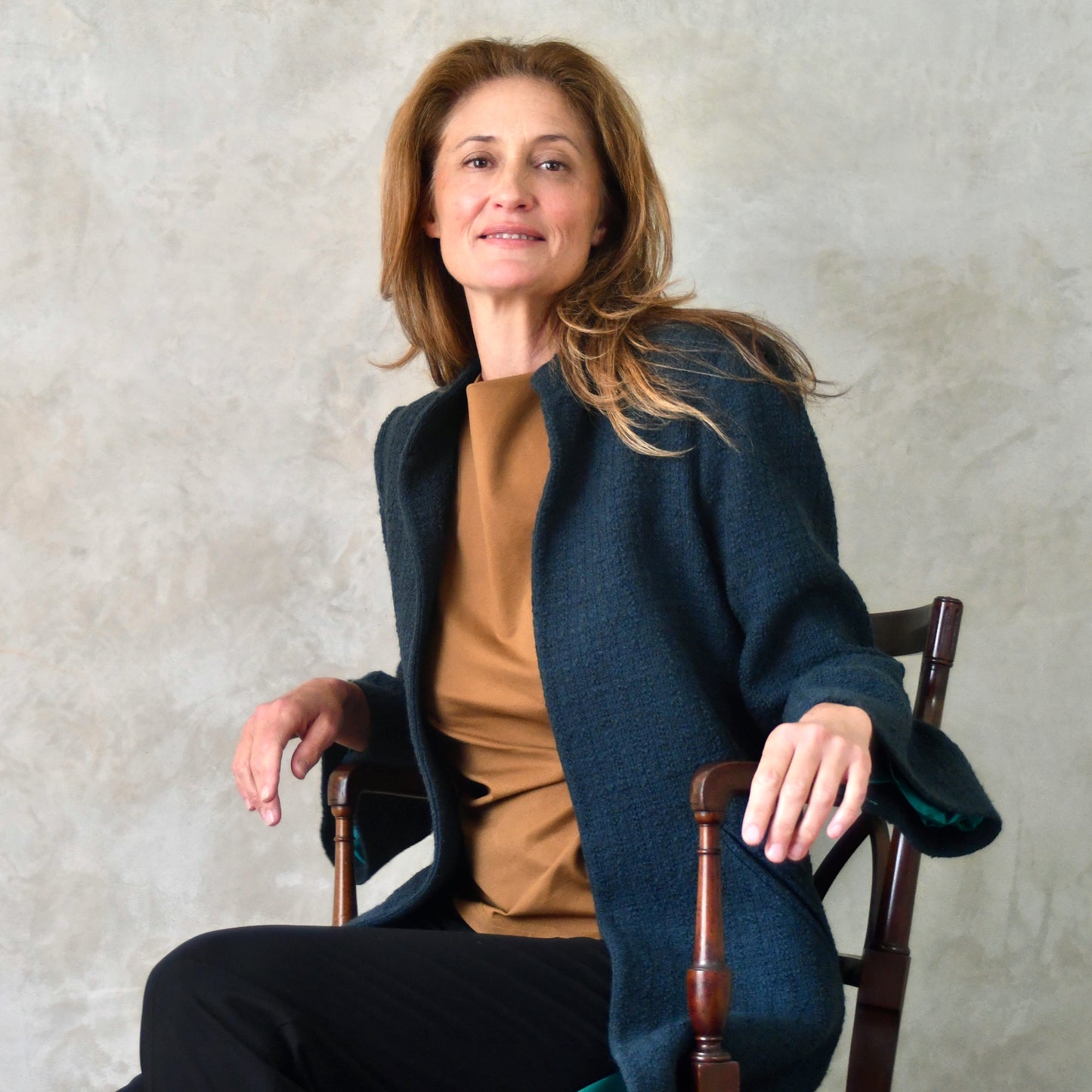 the delany coat in bottle green green wool boucle image 14