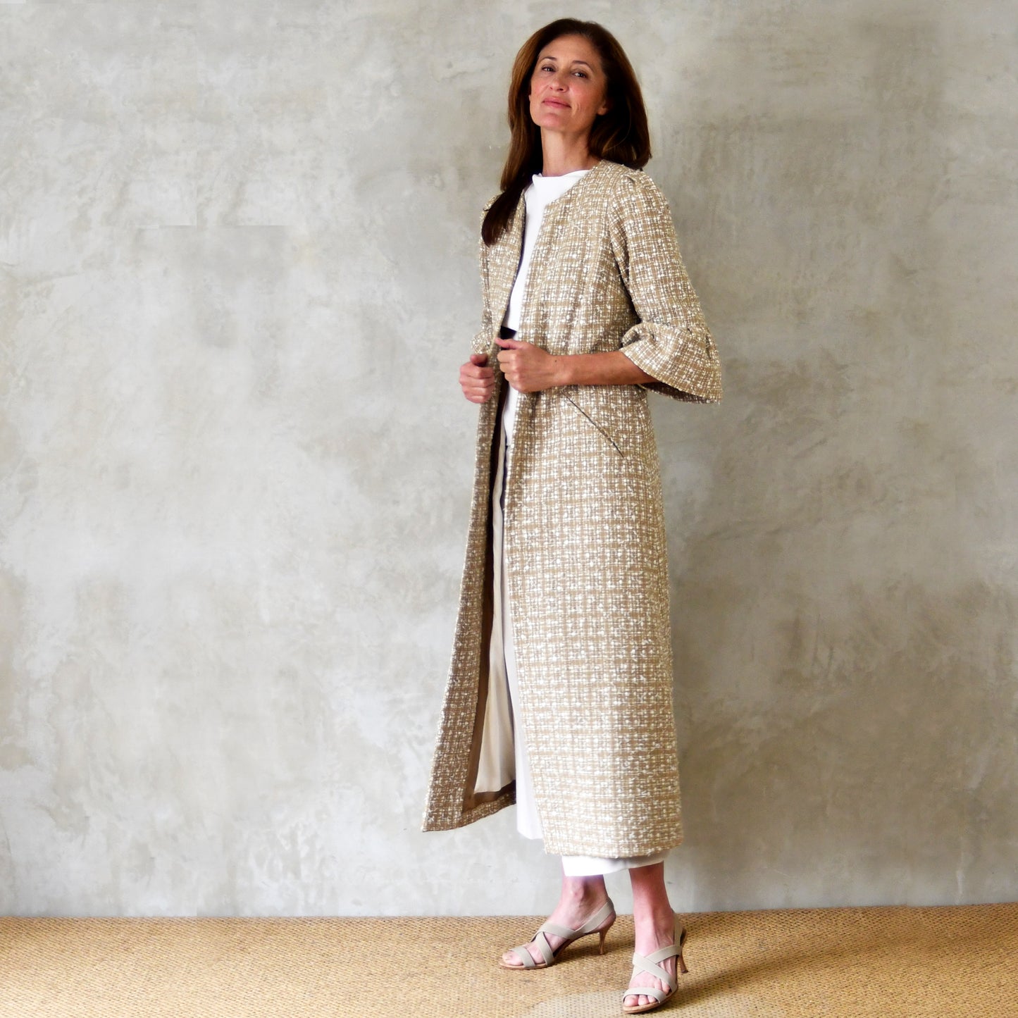 the brett coat in camel cotton mix boucle image 0