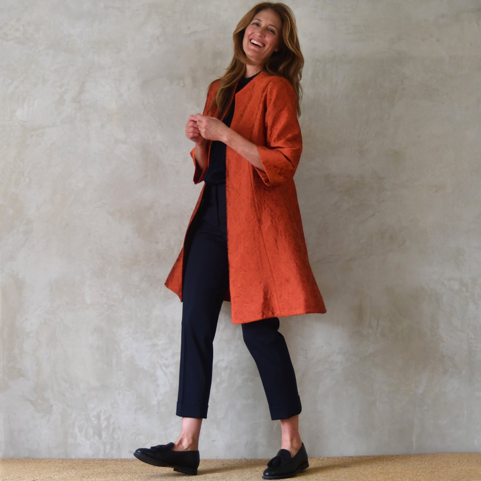 the ganz coat in orange flower brocade image 0