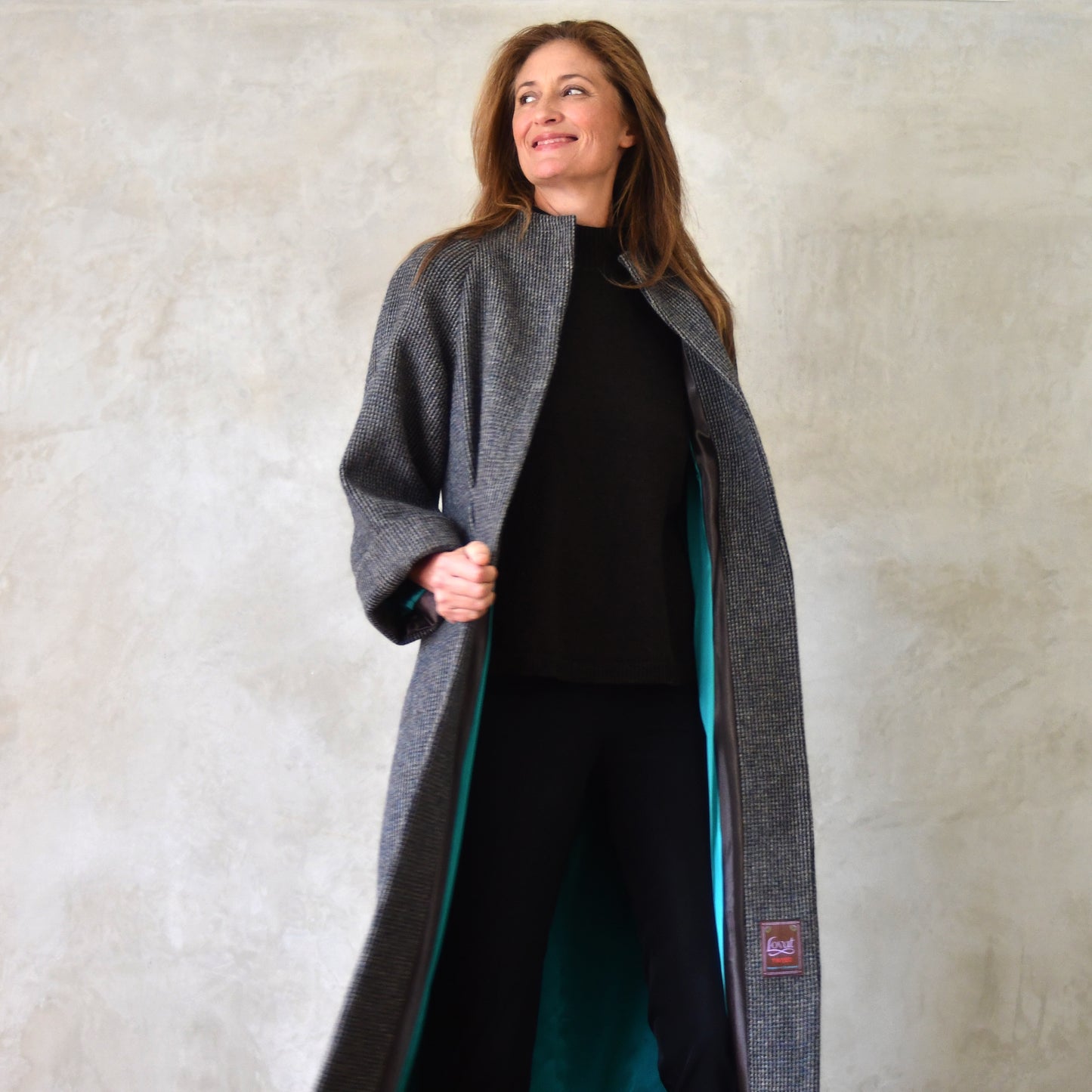 the long frink in small blue check lovat tweed image 2