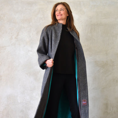 the long frink in small blue check lovat tweed image 2