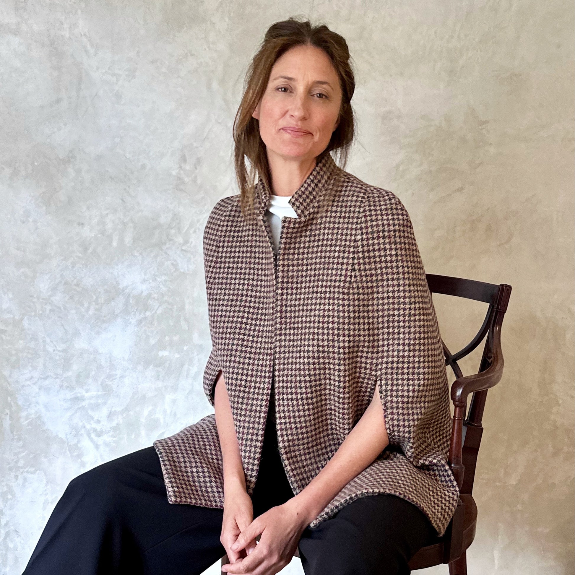 the clayton cape in camel, red and green check lovat tweed image 1