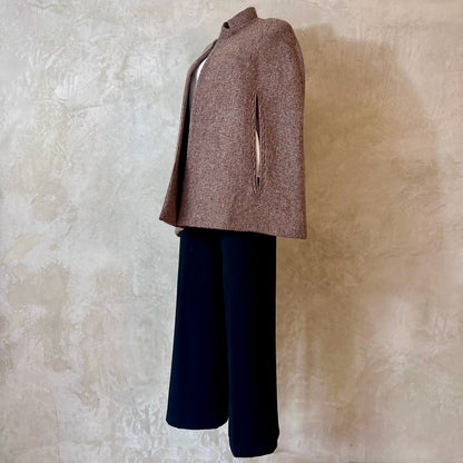 the clayton cape in small camel check lovat tweed image 4