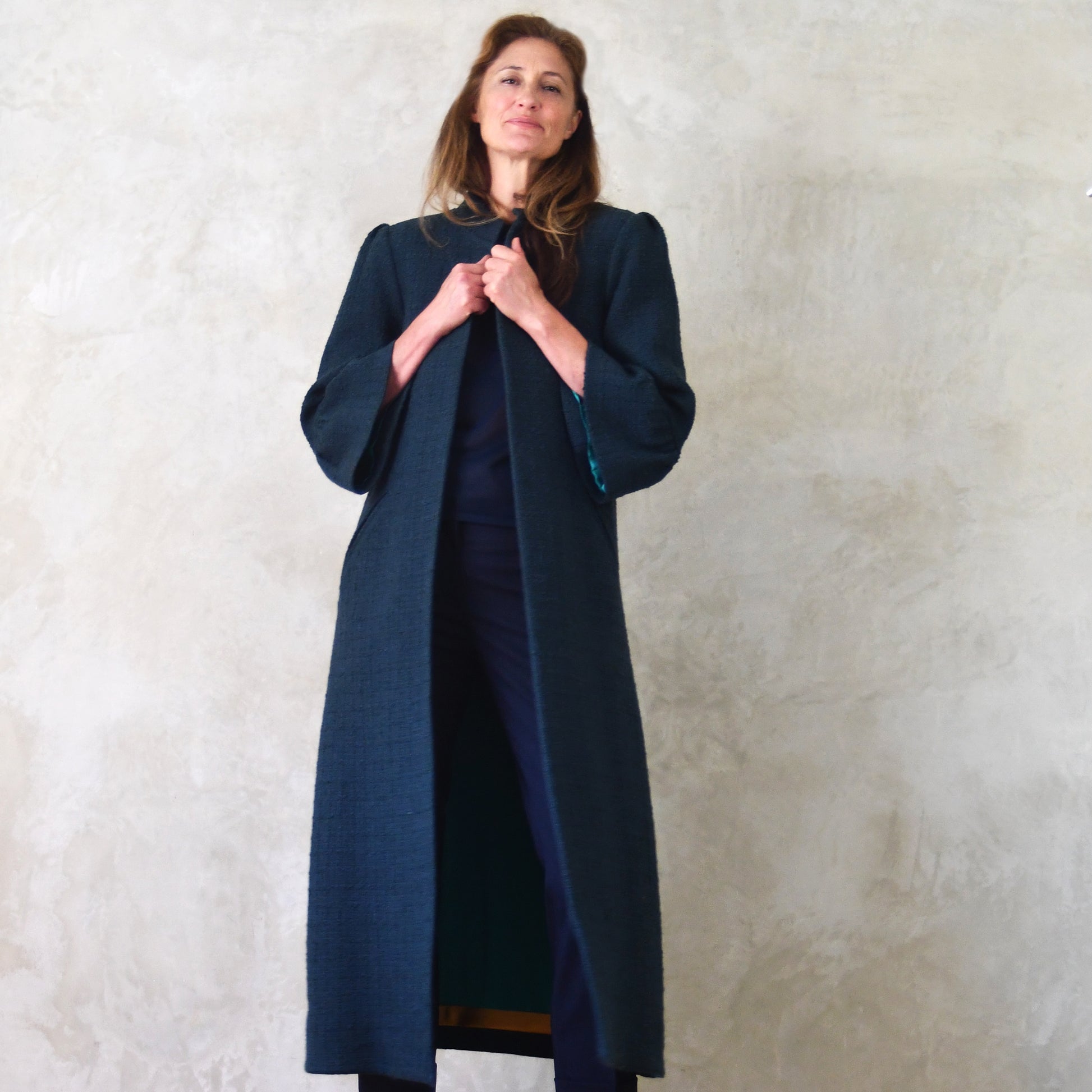 the delany coat in bottle green green wool boucle image 3