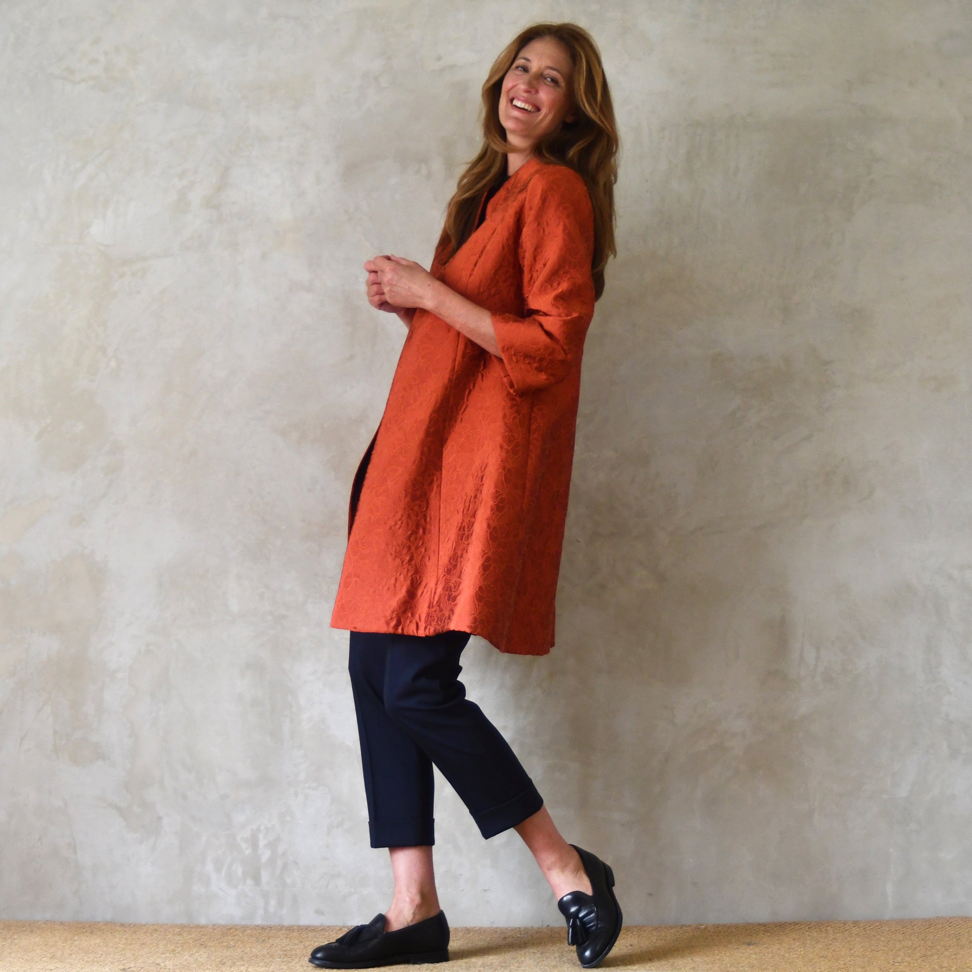 the ganz coat in orange flower brocade image 4