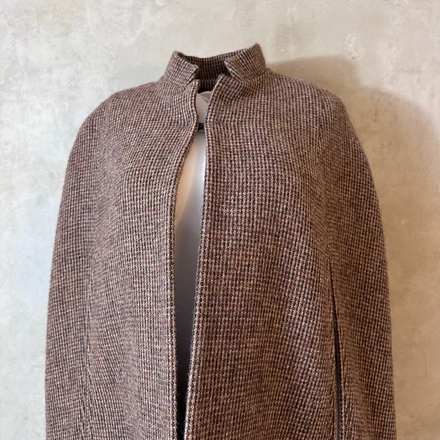 the clayton cape in small camel check lovat tweed image 3