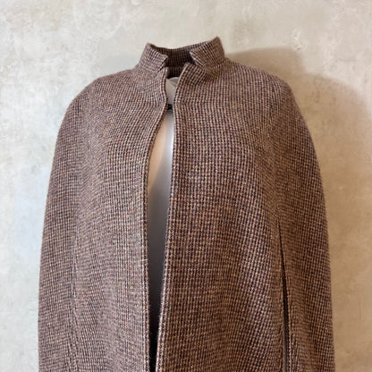 the clayton cape in small camel check lovat tweed image 3