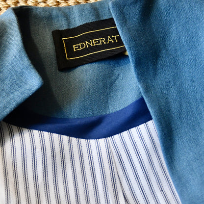 Long Linen Cocoon Coat - Ticking Lining View
