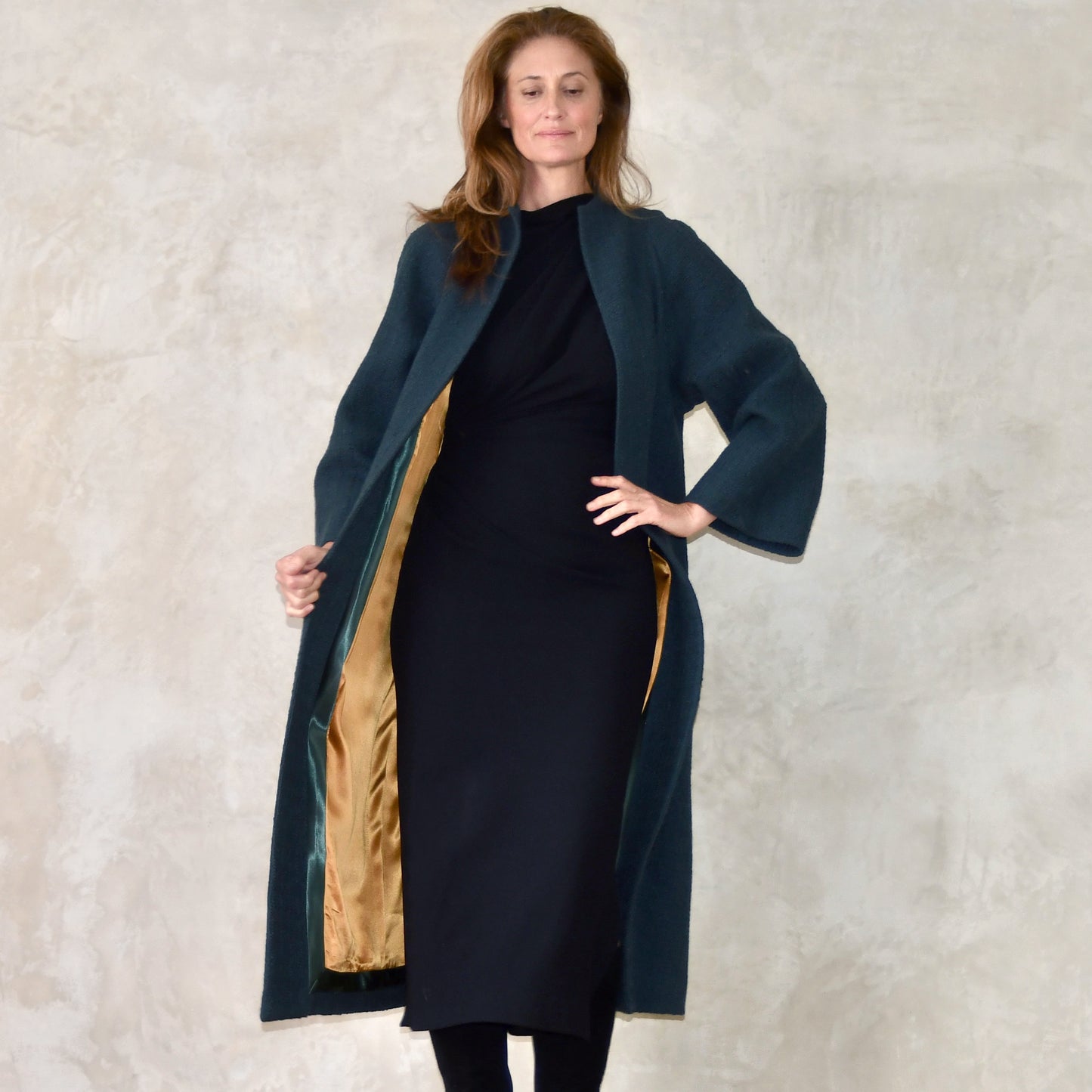 the long frink in bottle green wool boucle image 1