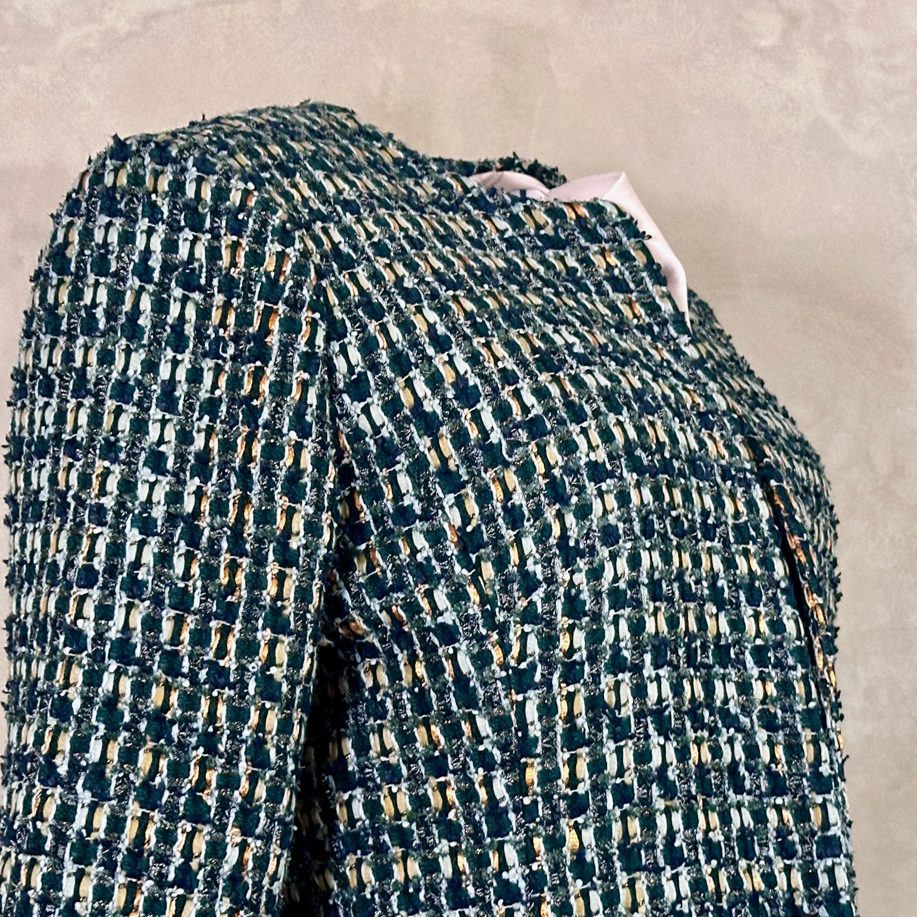 the vasey coat in green, navy and orange boucle image 0