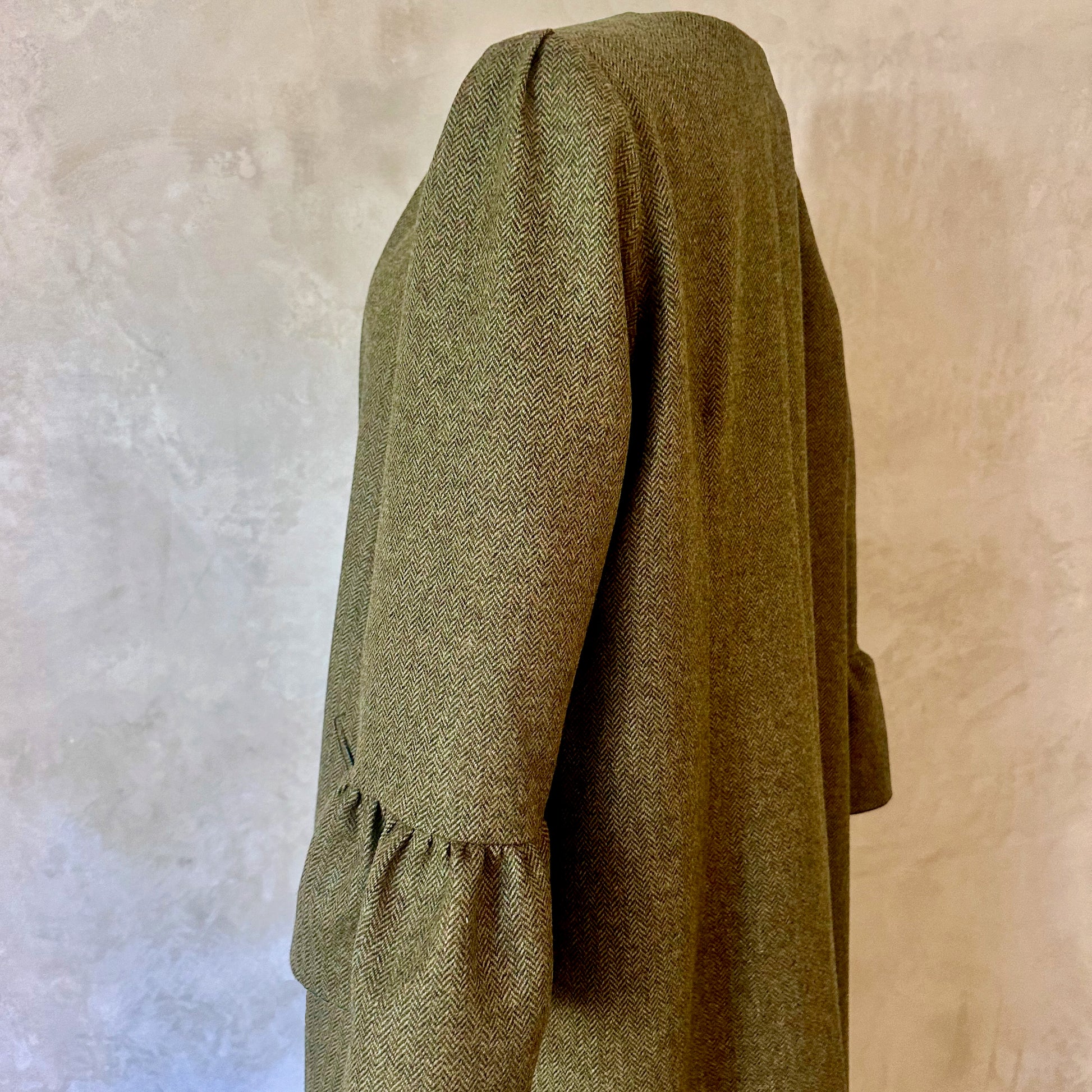the brett coat in deep sage green lambswool herringbone tweed image 2